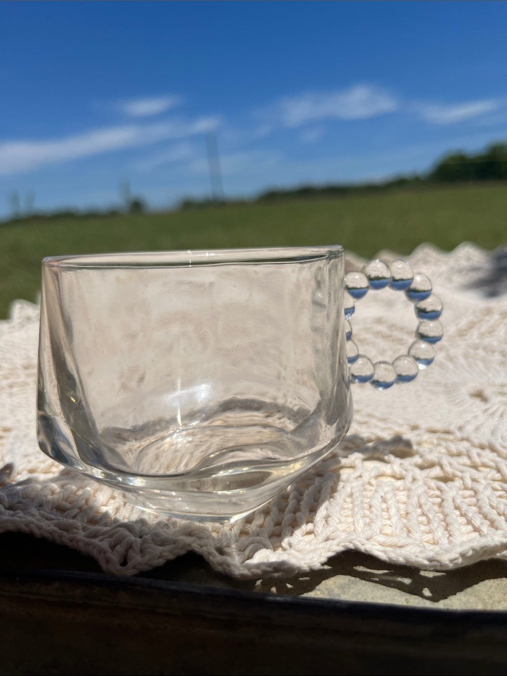 Vintage Clear Glass punch bowl Mug with Beaded Handle